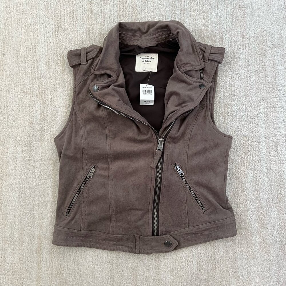 NWT Abercrombie & Fitch Faux Suede Moto Jacket Vest S